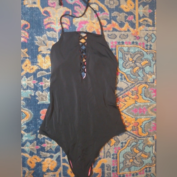 PINK Victoria's Secret Other - Victoria's Secret Pink Lace Front Halter One Piece Bathing Suit